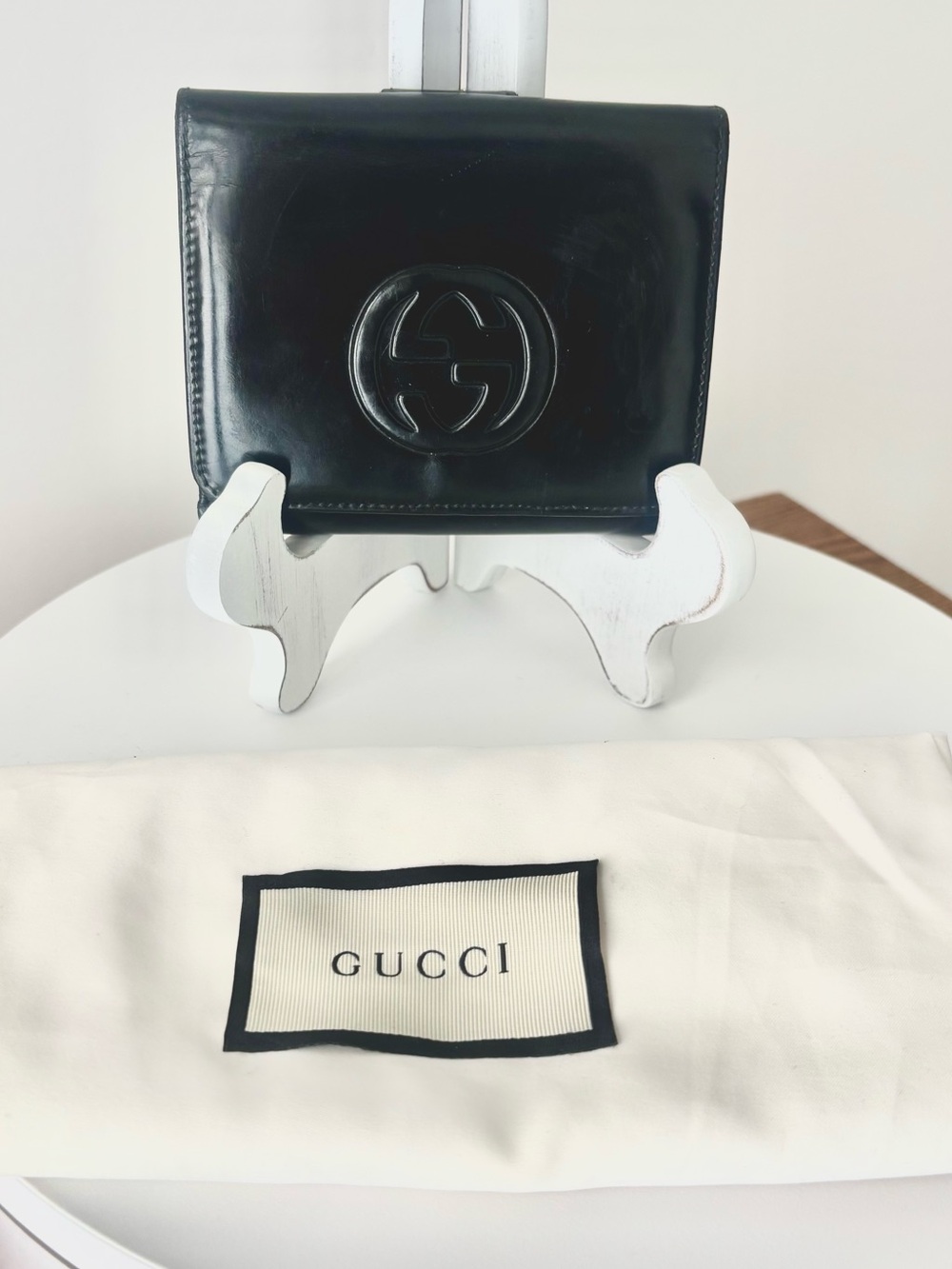 Gucci Black Patent Leather Embossed GG Wallet with Dust bag